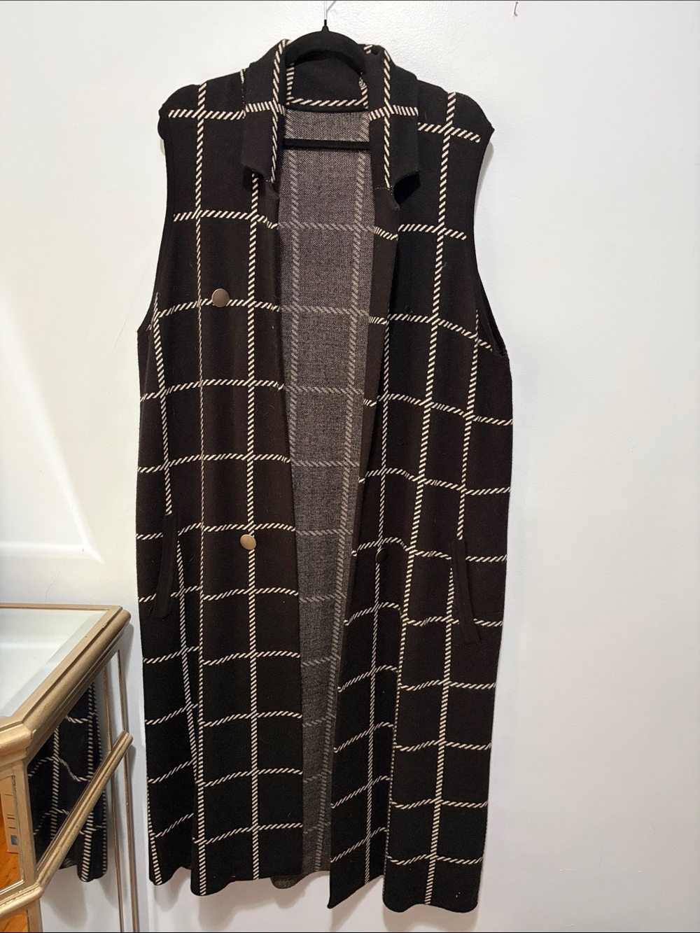 Rachel Zoe Black & Cream Windowpane Long Knit Vest